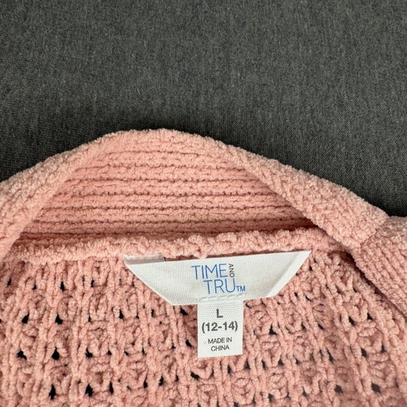 Time and Tru Women Pink Chenille Open Front Cardigan Sweater L 12-14 - Picture 3 of 8